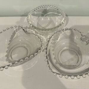 Vintage Imperial Glass Candlewick Candy Bowls w/Beaded Edge - Heart Shaped